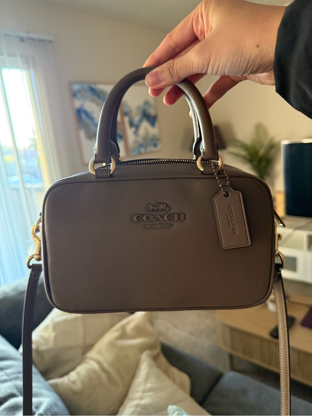 Coach Mini Leather Satchel in Stone